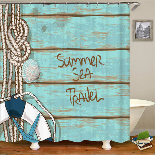 Lofaris Life Buoy Strings Blue Plank Sailing Shower Curtain
