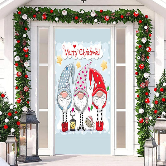 Lofaris Light Blue Cute Elf Merry Door Cover For Christmas