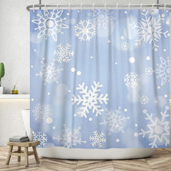 Lofaris Light Blue Snowflake Bokeh Christmas Shower Curtain