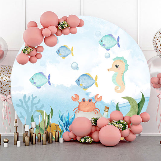 Lofaris Light Blue Under The Sea World Round Birthday Backdrop