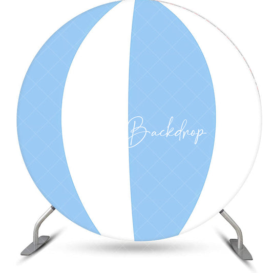 Lofaris Light Blue White Stripe Ball Round Birthday Backdrop