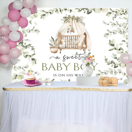 Lofaris Light Green Leaves Cradle Boy Baby Shower Backdrop