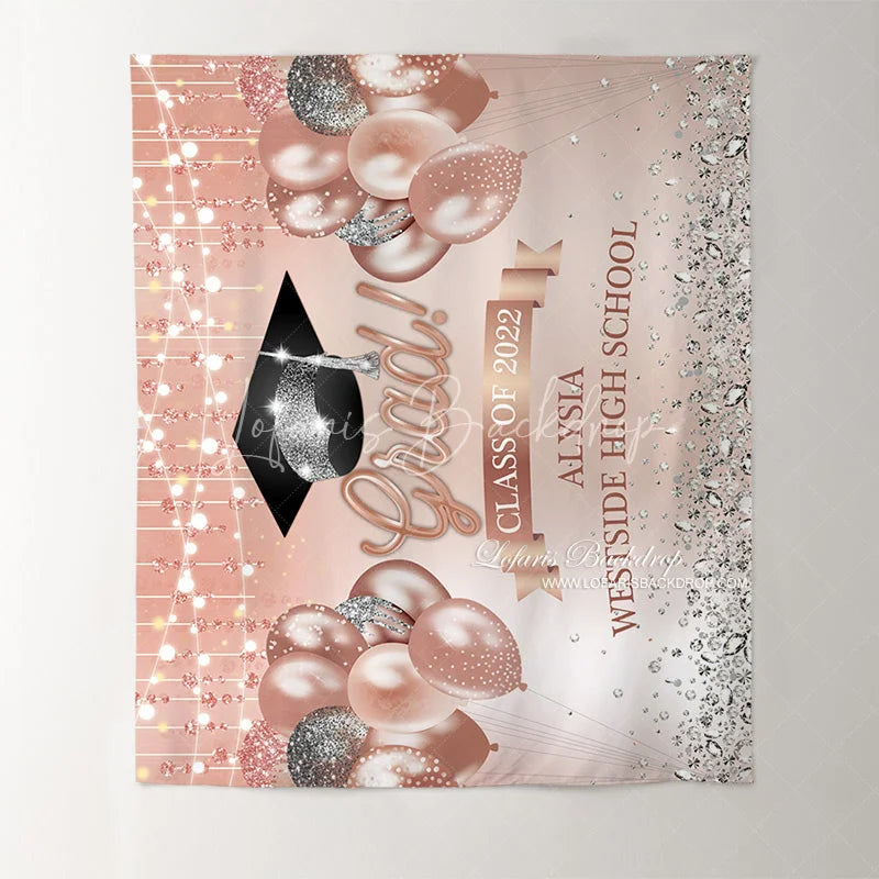 Lofaris Light Pink Ballons And Silver Diamond Grad Backdrop