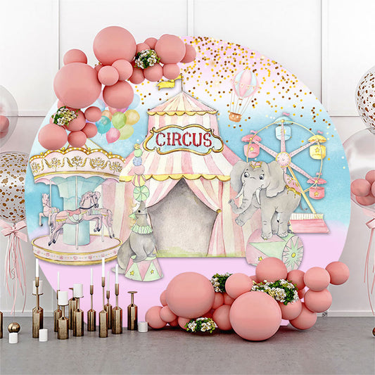 Lofaris Light Pink Circus Round Happy Birthday Party Backdrop