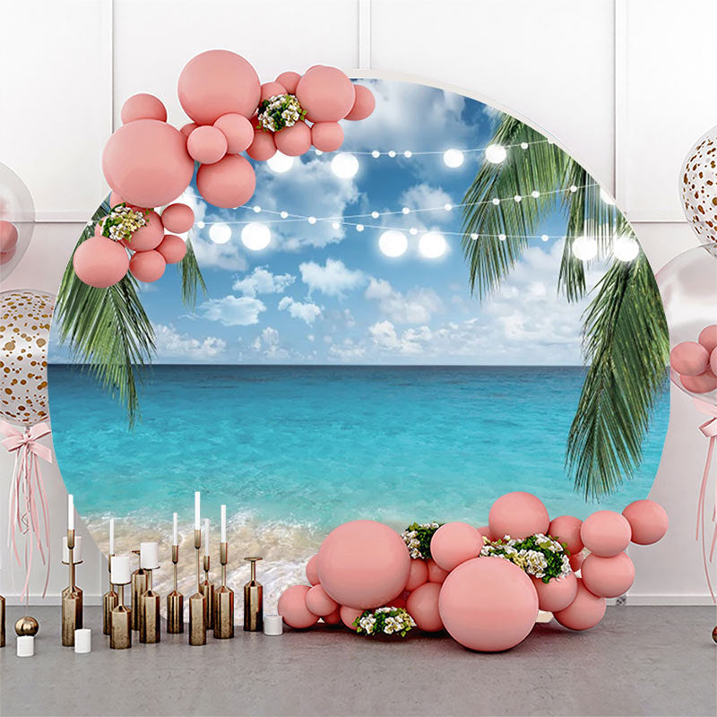 Lofaris Light Strip Hawaii Beach Palm Leaves Round Backdrop