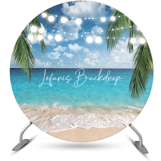 Lofaris Light Strip Hawaii Beach Palm Leaves Round Backdrop