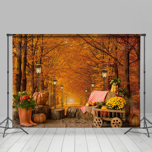 Lofaris Light Yellow Maple Forest Pumpkin Autumn Backdrop
