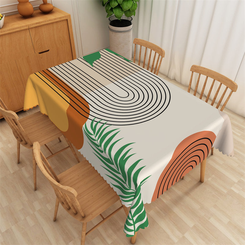 Lofaris Lines Leaves Pattern Washable Polyester Tablecloth