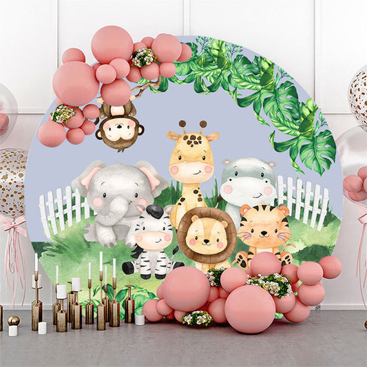 Lofaris Little Animals And Glassland Round Birthday Backdorp Kit