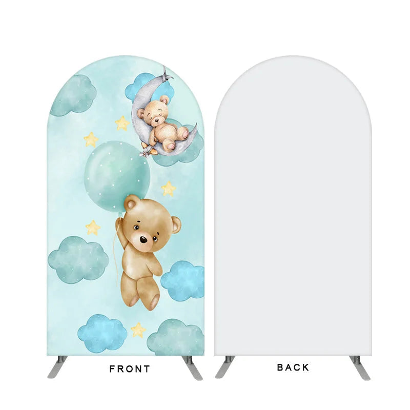 Lofaris Little Bear Theme Cyan Blue Double Sided Arch Backdrop