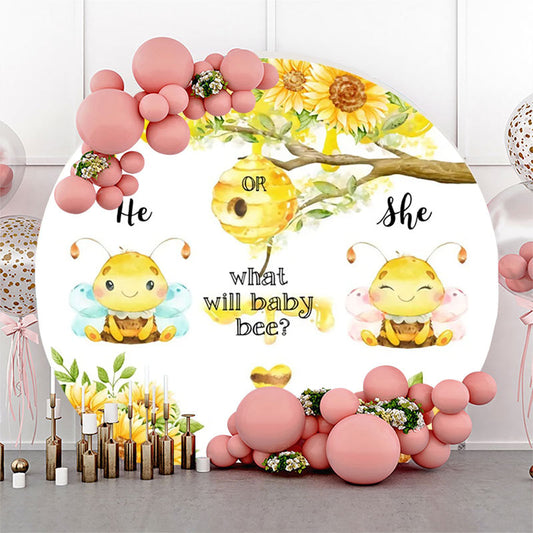 Lofaris Little Bee Honeycomb Round Gender Reveal Backdrop