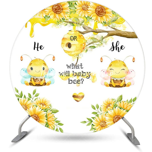 Lofaris Little Bee Honeycomb Round Gender Reveal Backdrop