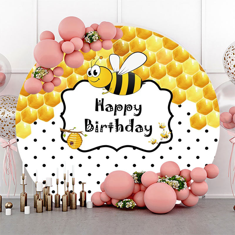 Lofaris Little Bee Honeycomb Round Happy Birthday Backdrop