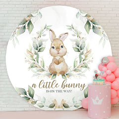 Lofaris Little Bunny Green Leaves Round Baby Shower Backdrop