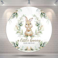 Lofaris Little Bunny Green Leaves Round Baby Shower Backdrop