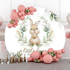 Lofaris Little Bunny Green Leaves Round Baby Shower Backdrop