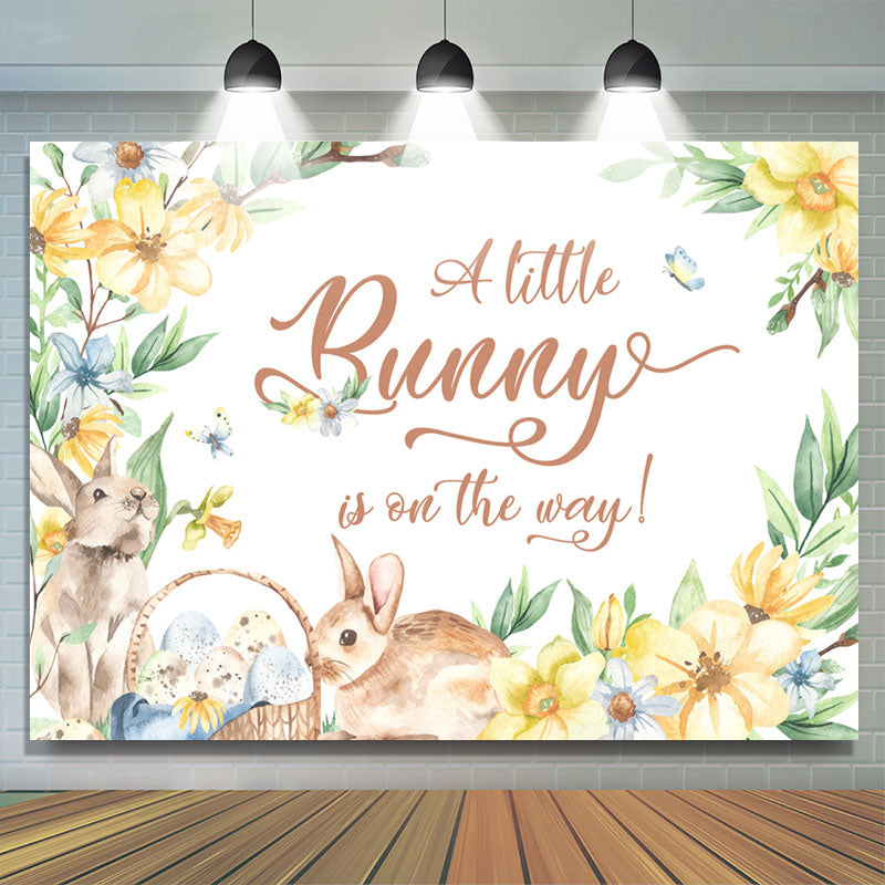 Lofaris Little Bunny On The Way Floral Baby Shower Backdrop