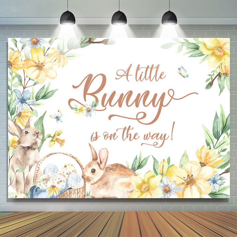 Lofaris Little Bunny On The Way Floral Baby Shower Backdrop