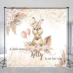 Lofaris Little Bunny Pink Floral Custom Baby Shower Backdrop