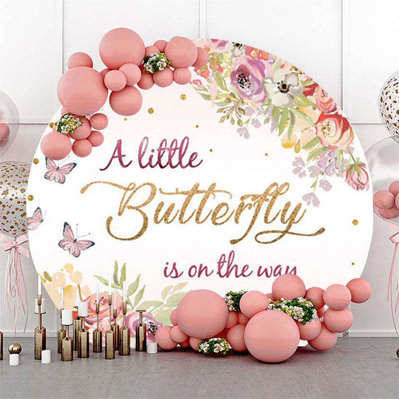 Lofaris Little Butterfly Is On The Way Round Baby Shower Backdrop