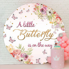 Lofaris Little Butterfly Is On The Way Round Baby Shower Backdrop