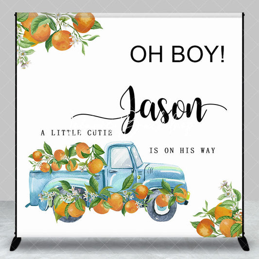 Lofaris Little Cutie Orange Custom Name Baby Shower Backdrop
