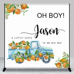 Lofaris Little Cutie Orange Custom Name Baby Shower Backdrop