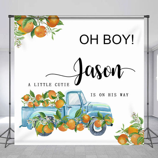 Lofaris Little Cutie Orange Custom Name Baby Shower Backdrop