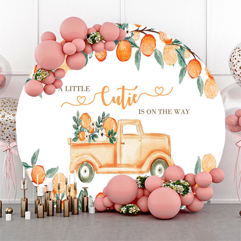 Lofaris Little Cutie Orange Truck Round Baby Shower Backdrop