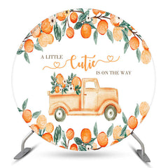 Lofaris Little Cutie Orange Truck Round Baby Shower Backdrop