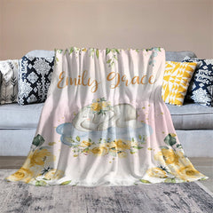 Lofaris Little Elephant Gold Floral Custom Blanket With Name