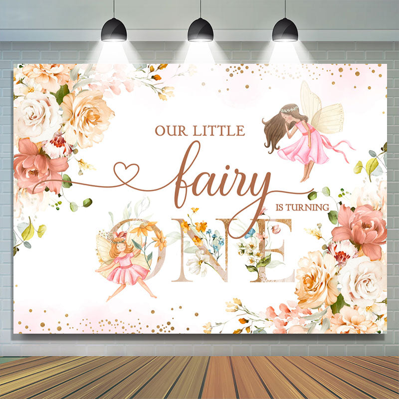 Lofaris Little Fairy Floral Glitter 1st Birthday Backdrop