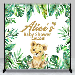 Lofaris Little Lion Green Leaves Custom Baby Shower Backdrop