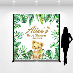 Lofaris Little Lion Green Leaves Custom Baby Shower Backdrop
