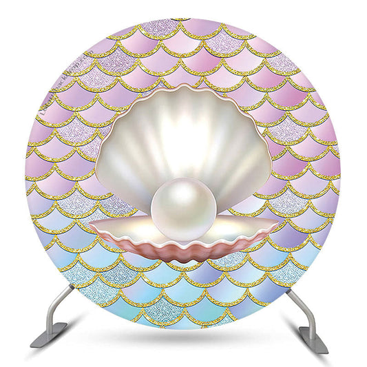 Lofaris Little Mermaid Pearl Round Party Backdrop Cover