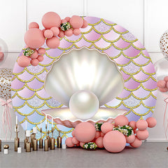 Lofaris Little Mermaid Pearl Round Party Backdrop Cover