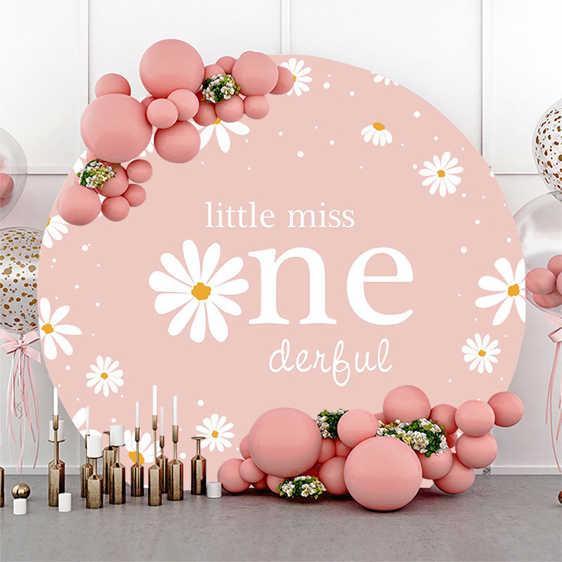 Lofaris Little Miss Pink Floral 1st Round Birthday Backdrop