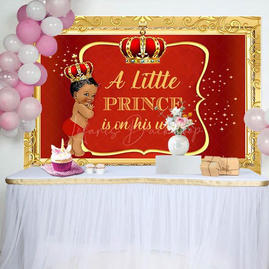 Lofaris Little Prince Red Gold Royal Baby Shower Backdrop