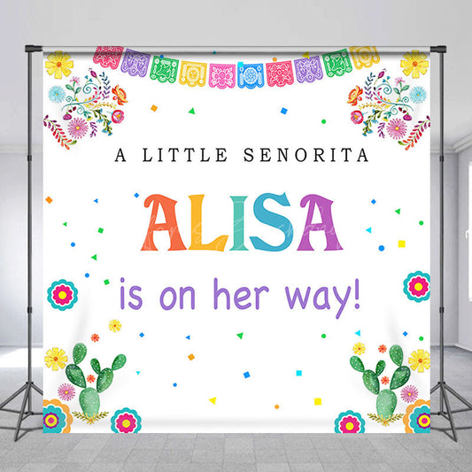 Lofaris Little Senorita Cactus Custom Baby Shower Backdrop