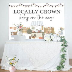 Lofaris Locally Grown Chick White Rural Baby Shower Backdrop
