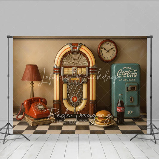 Lofaris 1950s Retro Diner Photography Backdrop Jukebox and Vintage Soda Machine Photo Background