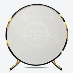 Lofaris 2026 New Year Party Round Backdrop Black and Gold with Hanging Stars Glitter Snowflakes Holiday Decor
