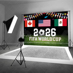 Lofaris 2026 Soccer Championship Holiday Backdrop with USA Canada Mexico Flags and International Bunting for Sports Party Celebration