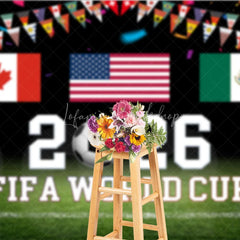 Lofaris 2026 Soccer Championship Holiday Backdrop with USA Canada Mexico Flags and International Bunting for Sports Party Celebration