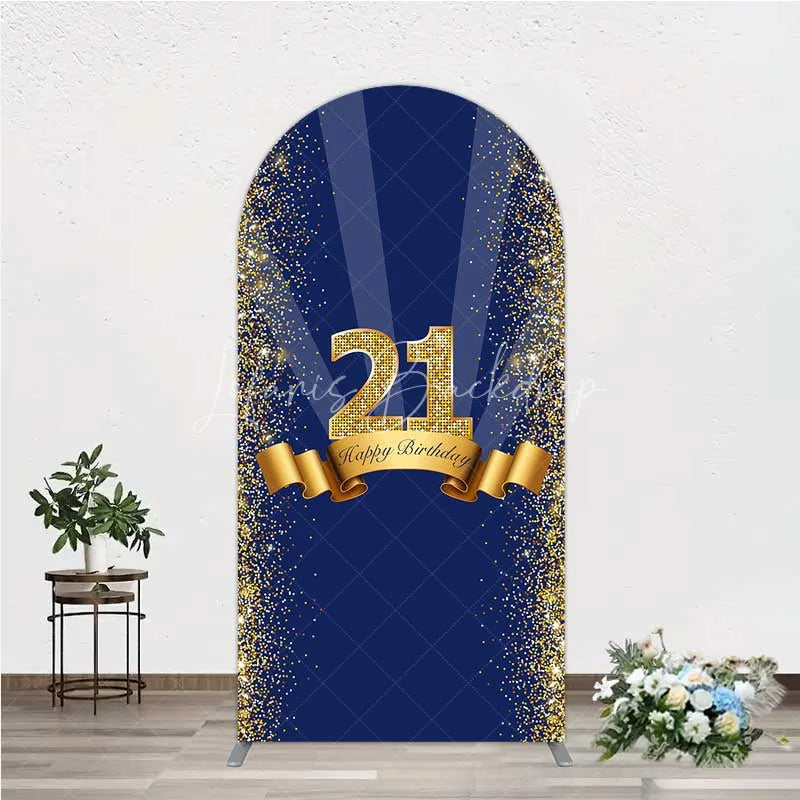 Lofaris 21st Happy Birthday Arch Backdrop Gold Glitter Number 21 on Navy Blue Background Cheers to Years Party Decor