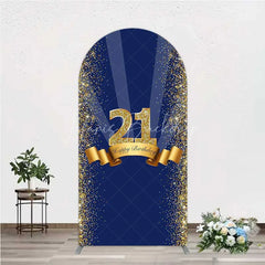 Lofaris 21st Happy Birthday Arch Backdrop Gold Glitter Number 21 on Navy Blue Background Cheers to Years Party Decor