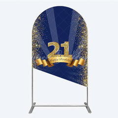 Lofaris 21st Happy Birthday Arch Backdrop Gold Glitter Number 21 on Navy Blue Background Cheers to Years Party Decor