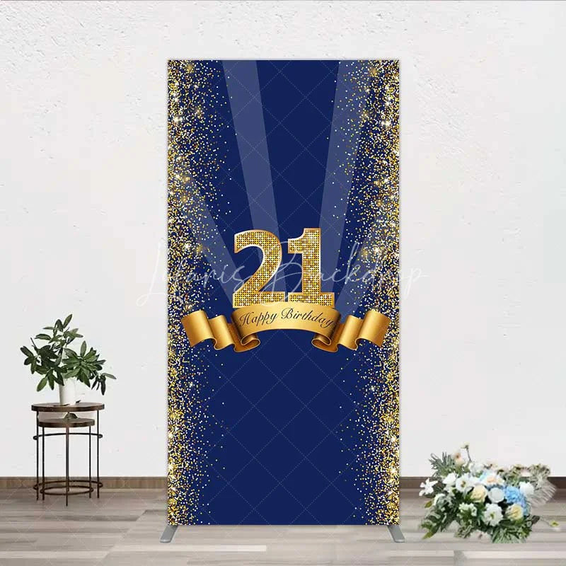 Lofaris 21st Happy Birthday Rectangle Backdrop Gold Glitter Number 21 on Navy Blue Background Cheers to Years Party Decor