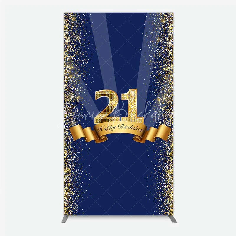 21st Happy Birthday Rectangle Backdrop, Gold Glitter Number 21 on Navy ...