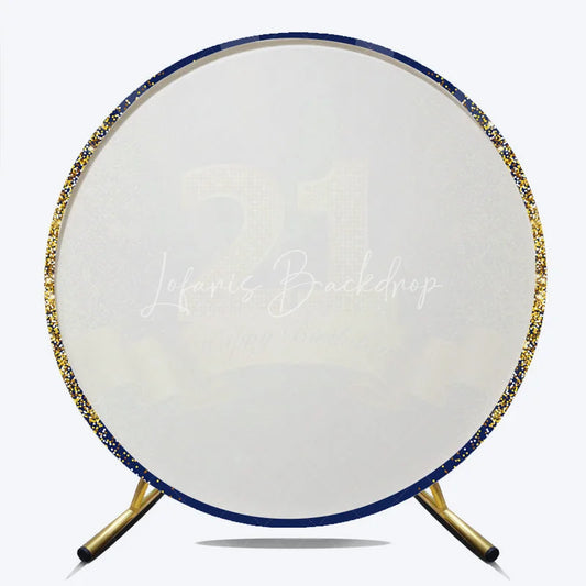 Lofaris 21st Happy Birthday Round Backdrop Gold Glitter Number 21 on Navy Blue Background Cheers to Years Party Decor